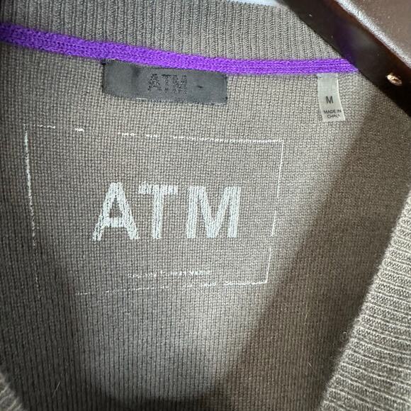 ATM Mercerized Wool Cashmere Sweater Men Elbow Patch Grey Preppy Sz M - Picture 7 of 12